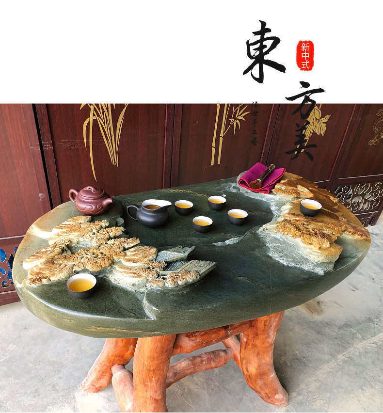 石整块传统石雕手工整块一体多款家用石茶台茶具茶盘