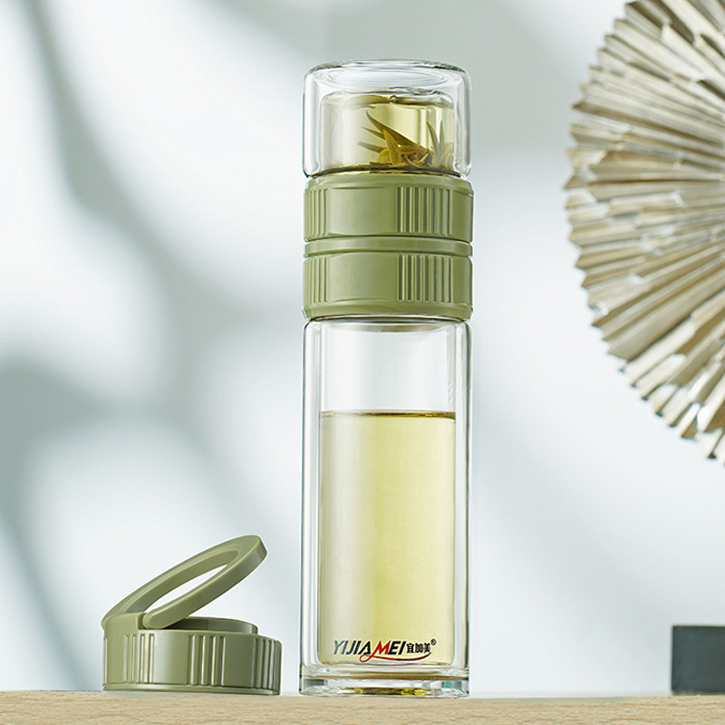 宜加美茶水分离泡茶杯双层玻璃杯过滤杯子女男士便携高档旅行水杯