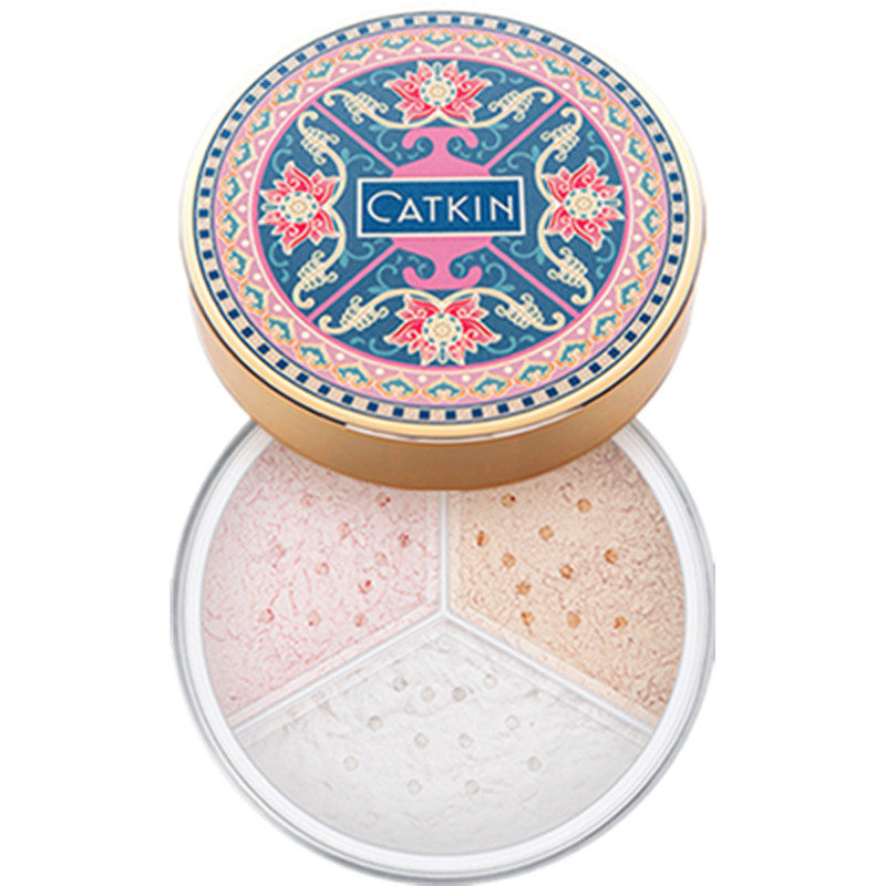 卡婷蜜粉饼珠光持久定妆控油遮瑕三色水散粉彩妆干粉女防水不脱妆