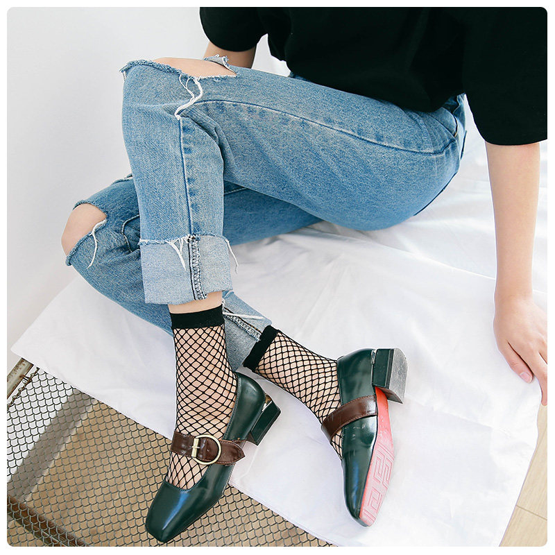 渔网袜女短筒性感镂空网格袜子暗黑朋克中筒中筒袜