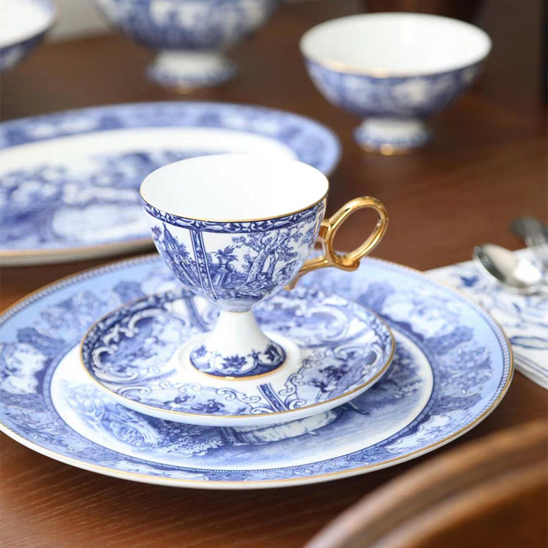 安娜16点骨瓷英式下午茶餐具套装复古青花瓷精致咖啡杯