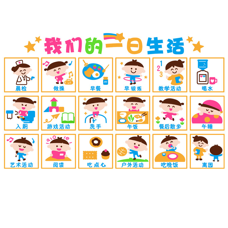 幼儿园一日生活流程图3d立体贴画小学班级教室墙贴