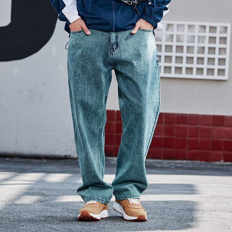 飞诺秋冬款中年牛仔裤男2021年新款直筒宽松耐磨加肥加大水洗阔腿
