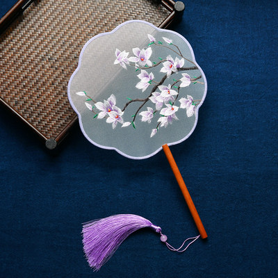 中国国风汉服舞蹈长柄扇子复古古风刺绣团扇扇子