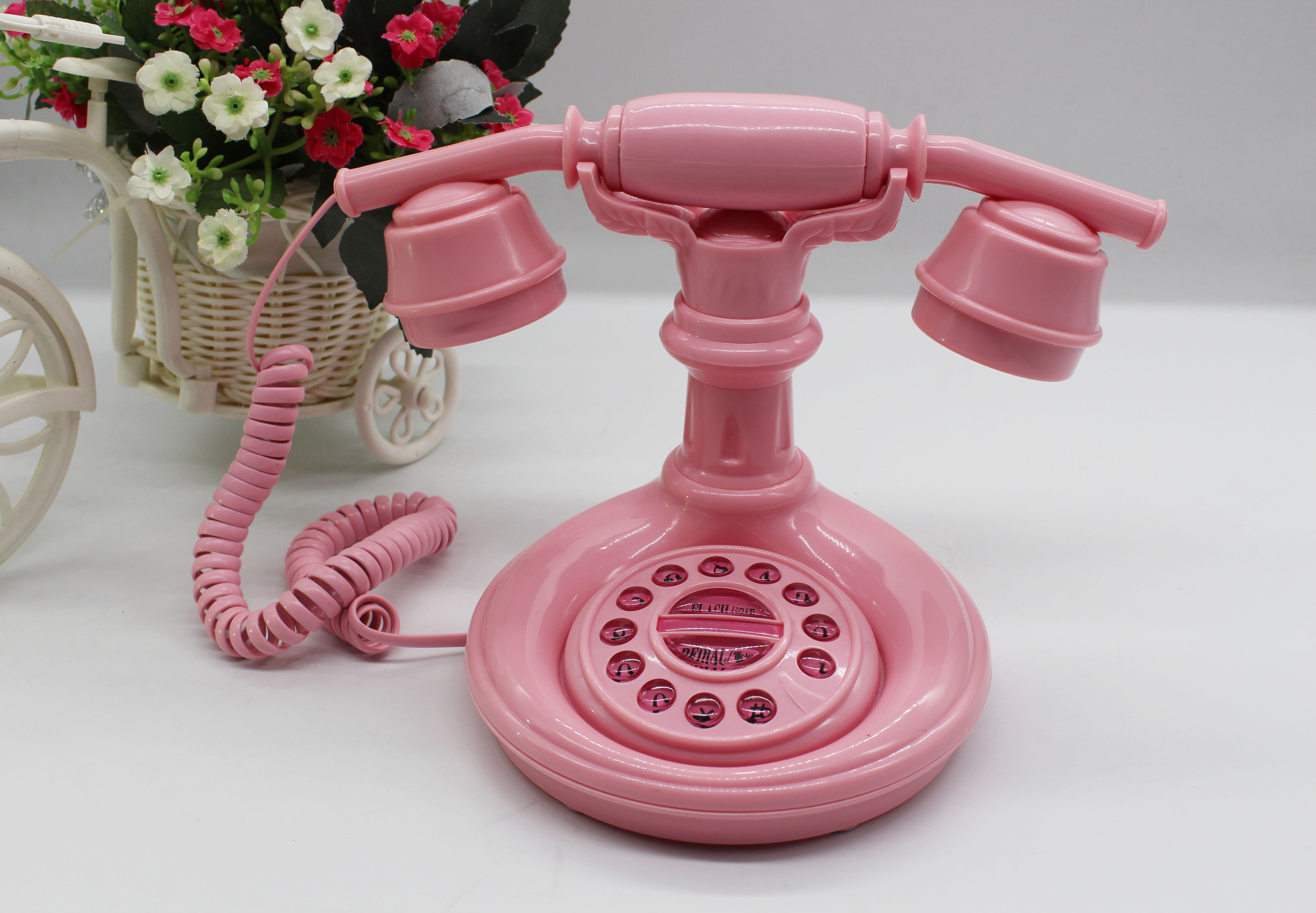 创意时尚 复古仿古粉色可爱公主电话机有绳座机电话机装饰摆件