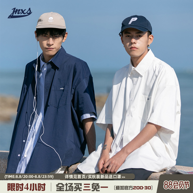 JNXS/江南先生CityBoy日系短袖衬衫男夏女季潮牌宽松休闲衬衣外套