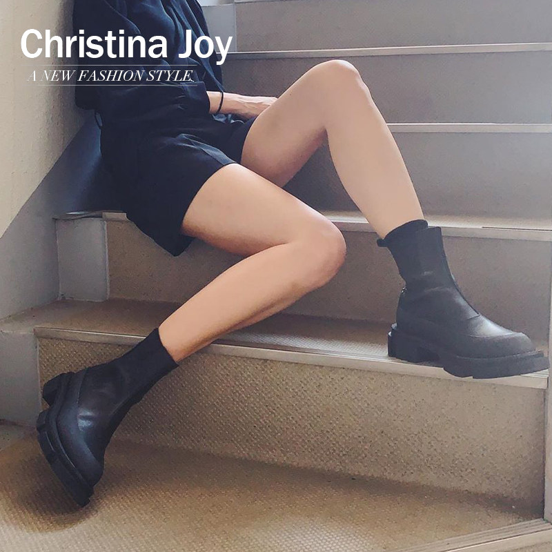 christinajoy秋冬欧阳娜娜欧阳娜娜同款切尔西短靴弹力切尔西靴