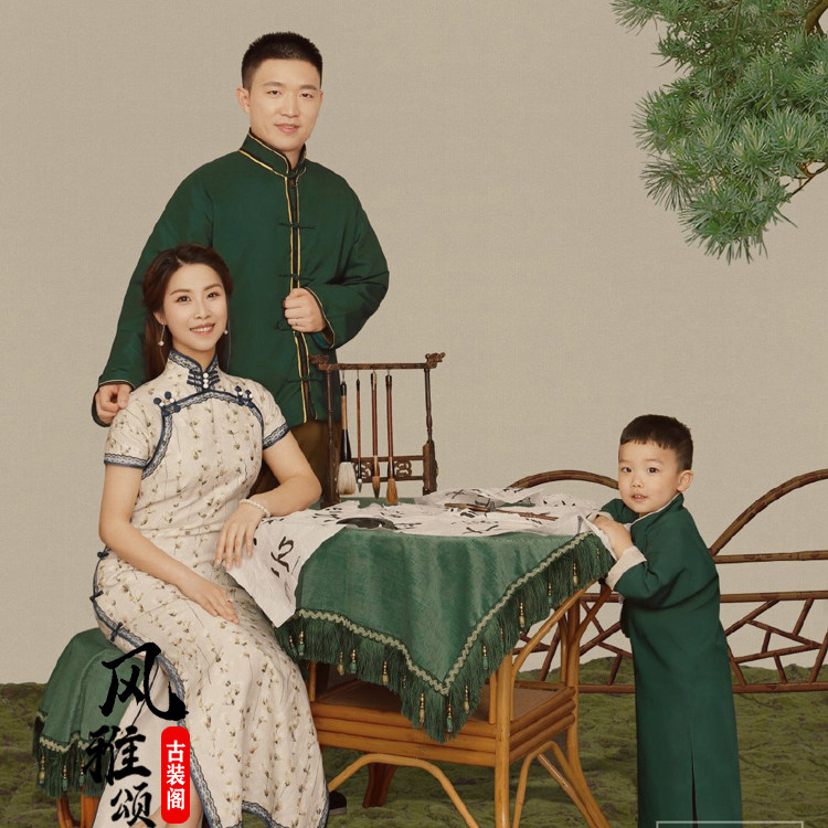 旗袍影楼奶奶爷爷古装亲子六口全家福一家国风民族服装