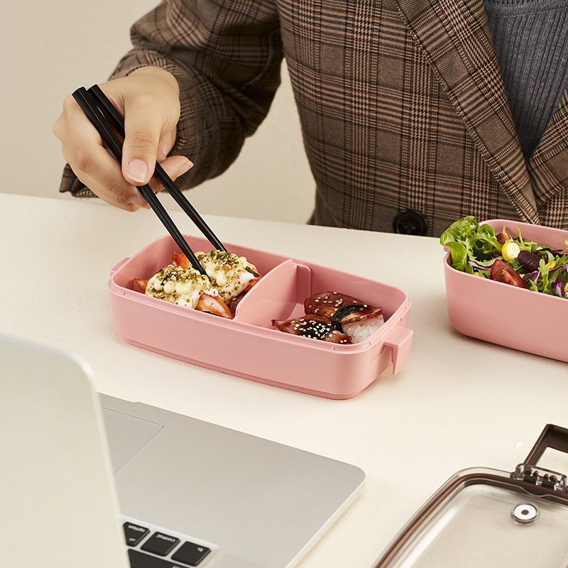 日本象普方形便携饭盒上班族微波炉加热学生两层饭盒