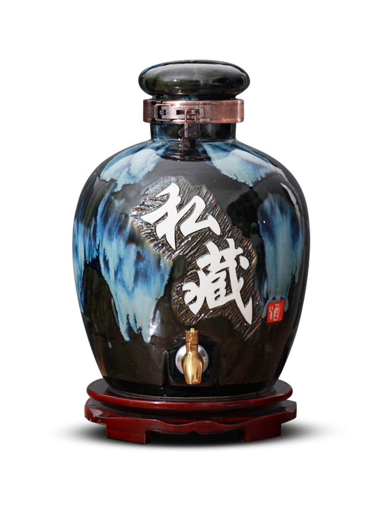 景德镇陶瓷坛龙头水嘴30斤药酒罐酿家用空酒缸桶密封泡酒存酒坛子