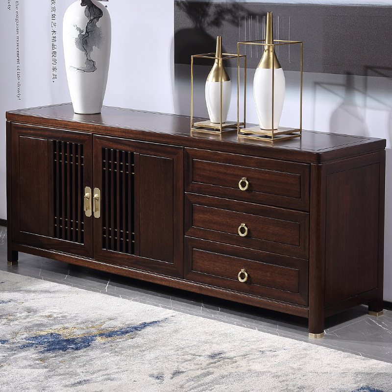 全实木电视柜 黑檀木高电视柜 1.