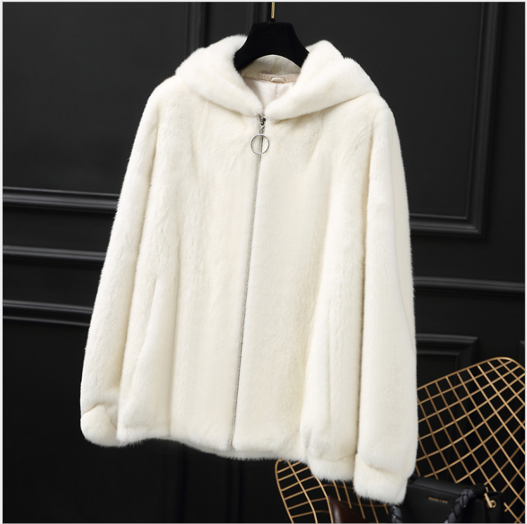 貂皮大衣女整洋气连帽拉链水貂女外套短款母貂毛皮草