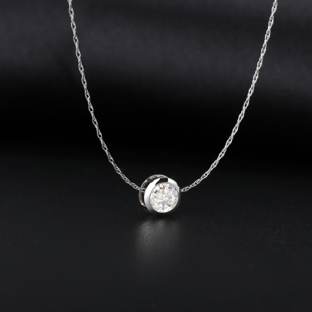 gsk正品钻石项链50分圆形真钻0.5克拉吊坠14k白金锁骨链女吊坠