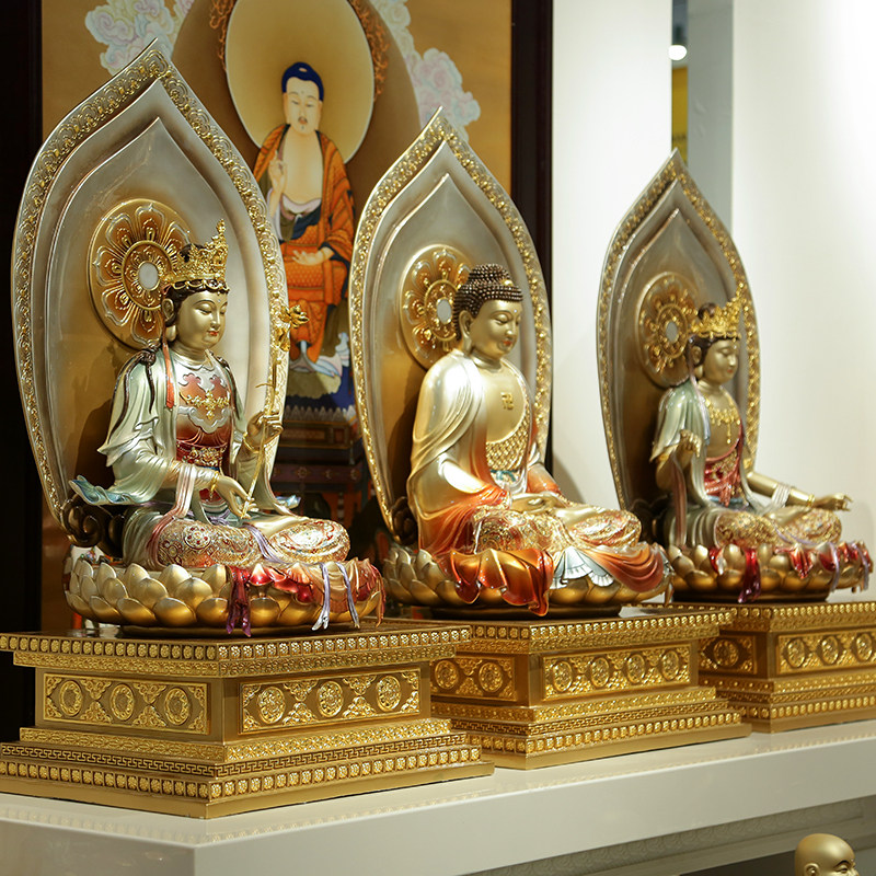 台湾进口佛像寺院供奉金刚西方三圣铜雕雕像摆件