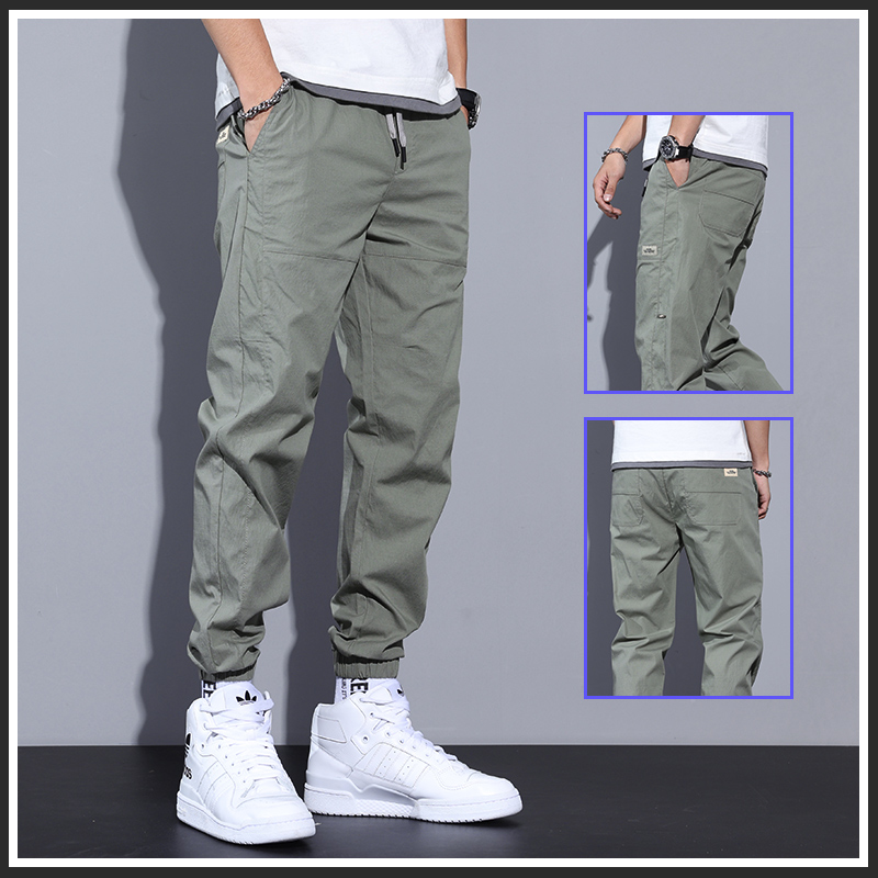 男士休闲裤新款宽松束脚工装裤子2022春季春秋哈伦九分裤男装潮牌