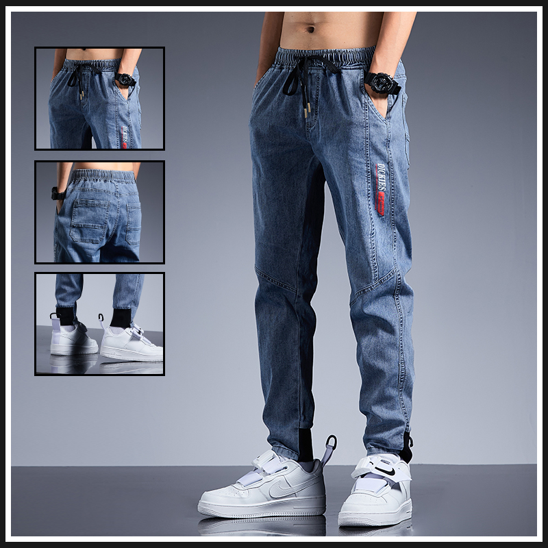 男士牛仔裤春季2022新款拼接哈伦裤子ins潮牌百搭休闲裤弹力舒适