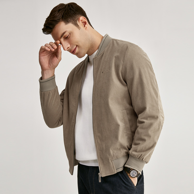 千纸鹤男装新款灯芯绒夹克秋季男士舒适棒球领休闲上装外套