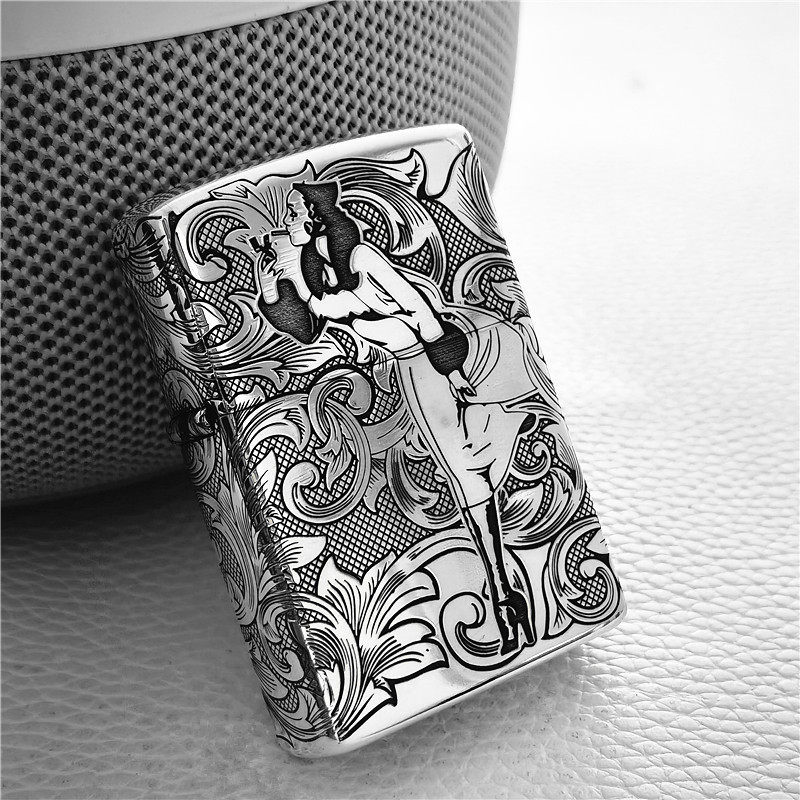 zippo正品打火机纯银风中女郎原装正版zp防风煤油zippo