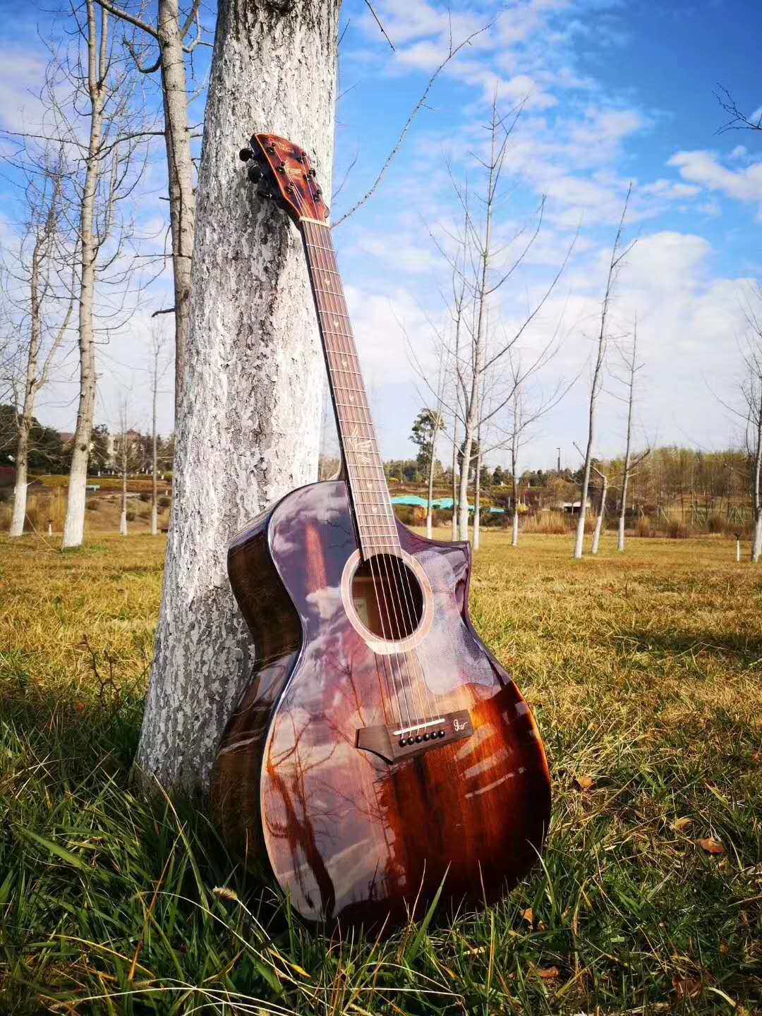 【吉他-民谣吉他】新品韩国歌斐木i720c火烤焦糖色41寸民谣男女