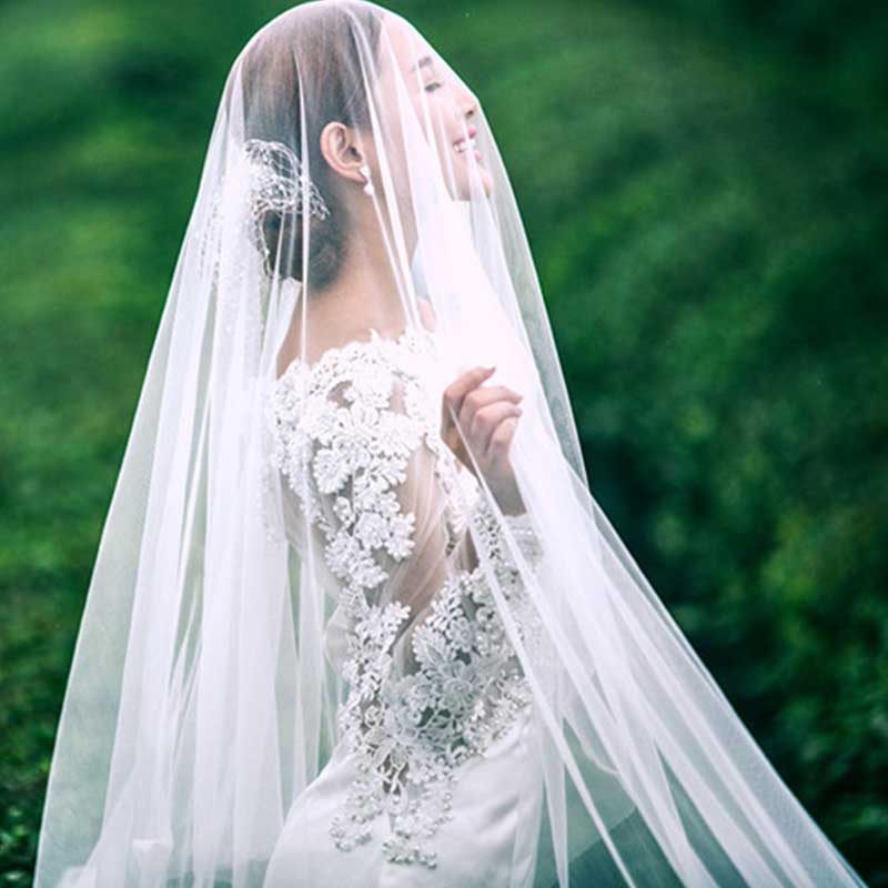 婚纱纱头新款配件新娘头纱超长裸纱婚纱照写真头纱