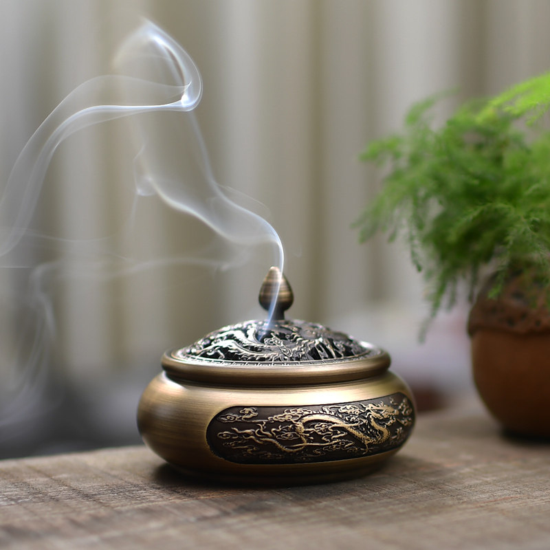 功德坊 香炉纯铜家用仿古盘香檀香炉室内净化空气茶道熏香香薰炉
