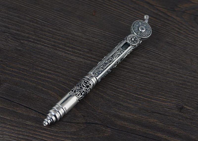 s925纯银签字笔复古中性笔镂空雕花花蕊银笔老师其他diy饰品配件
