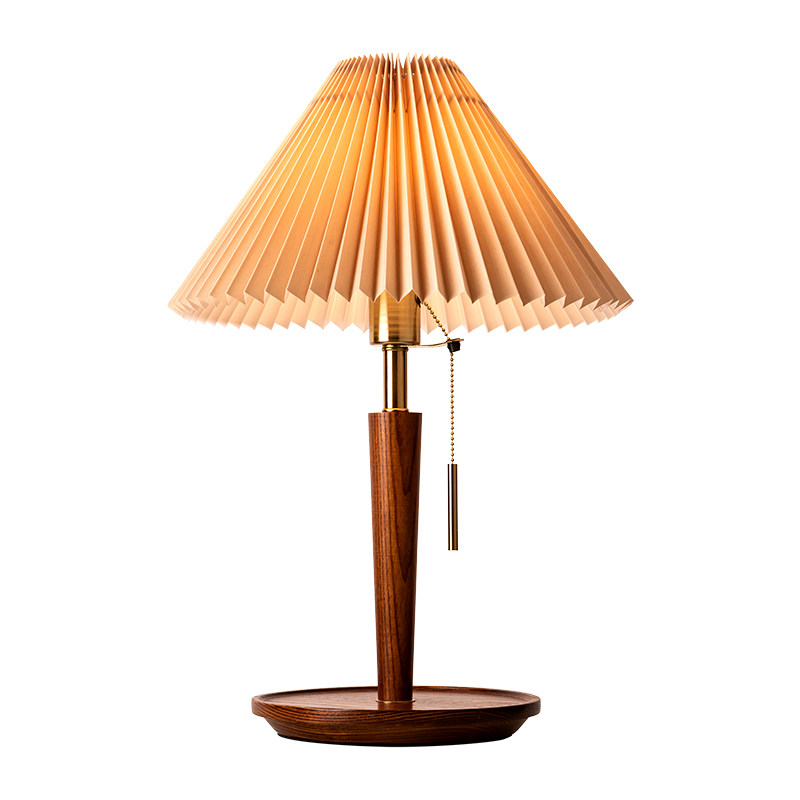 日式客厅床头网红少女复古木质卧室百褶中式装饰台灯
