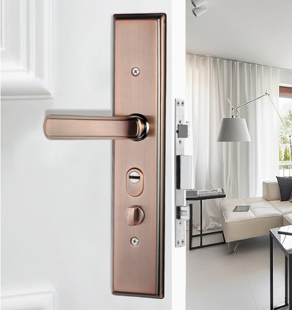 入户门锁把手高端不锈钢面板拉手通用型加厚防撬机械门锁