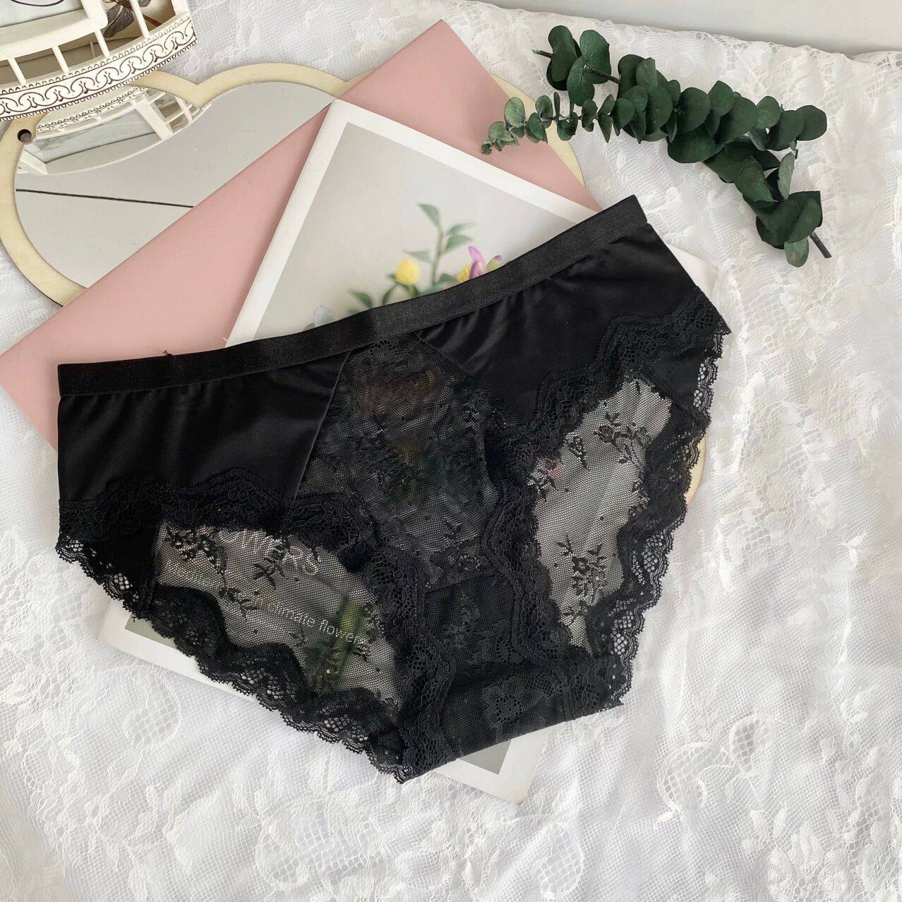 日版北极绒细柔高弹性感精致少女中低腰粉色蕾丝高档女士内裤大码