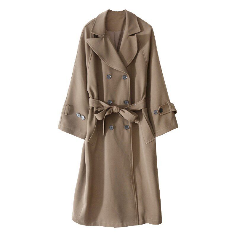 blueluck限量宽松韩范系带收腰中长休闲橄榄绿风衣风衣