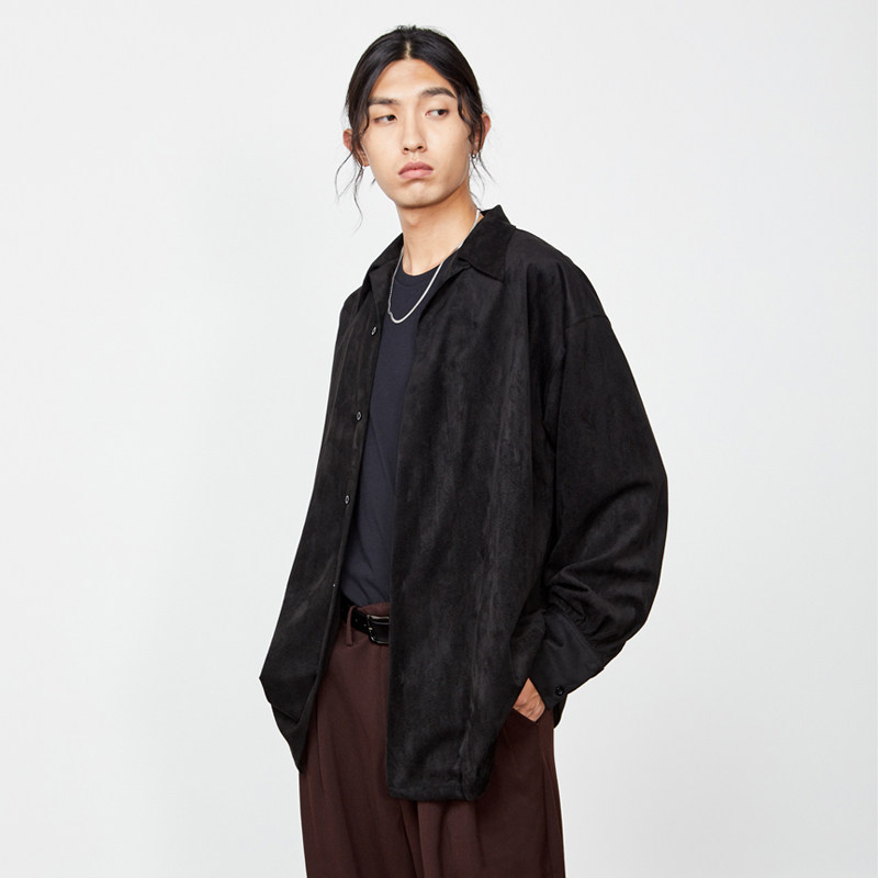 opiclothopic20aw麂皮绒育克抽褶定染珠光纽扣古巴衬衫