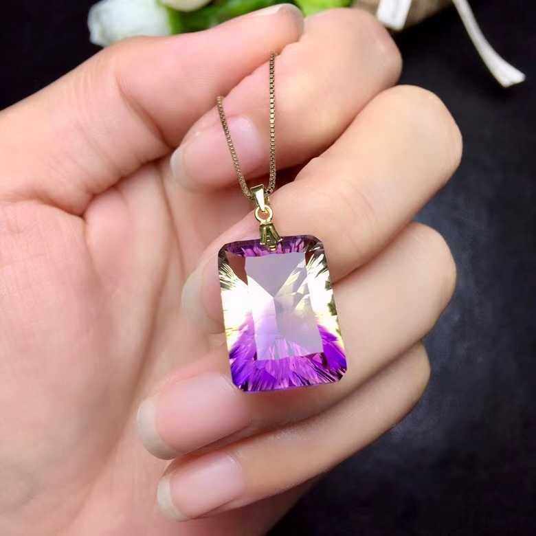 18k金紫黄吊坠紫水晶大气方形天然天然宝宝石水滴项坠