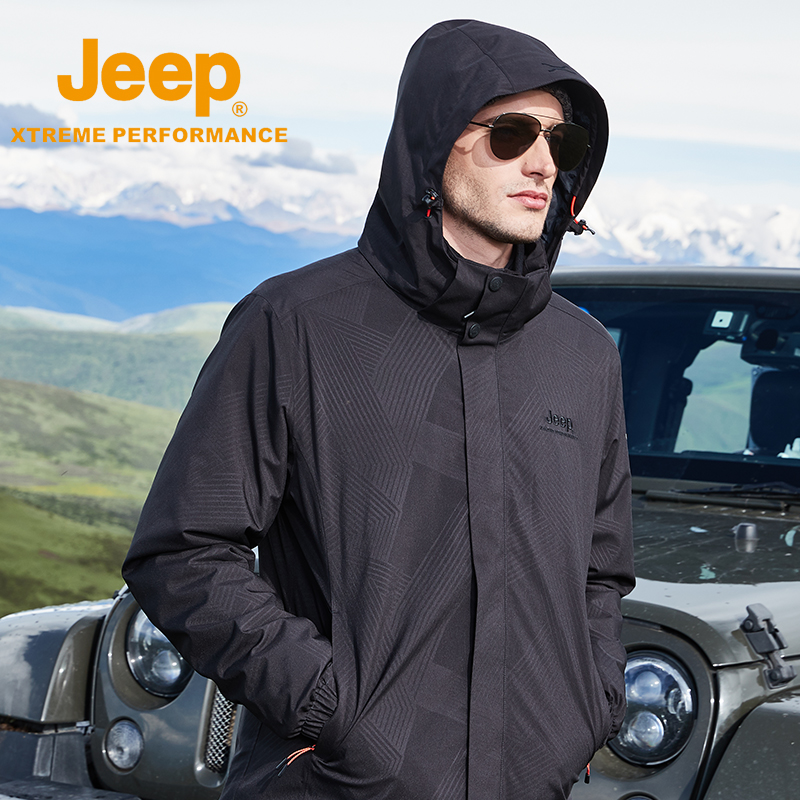 jeep吉普冲锋衣男三合一可拆卸户外抓绒内胆夹克防暴雨加厚户外服