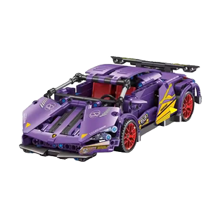 2024紫色兰博基尼回力跑车系列机械组汽车模型积木拼装男孩玩具