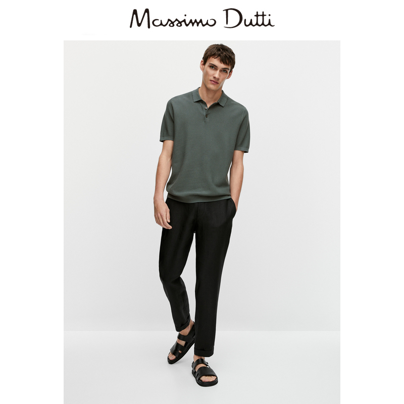 年中钜惠 Massimo Dutti男装 2022夏季新品修身型纹理纯棉短袖Polo马球衫 00901401107