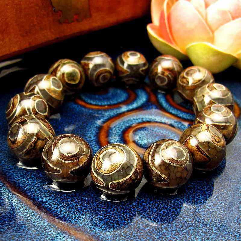 相石缘三眼天珠手串男玛瑙手链男士16mm龙纹玛瑙老皮西藏佛珠男款