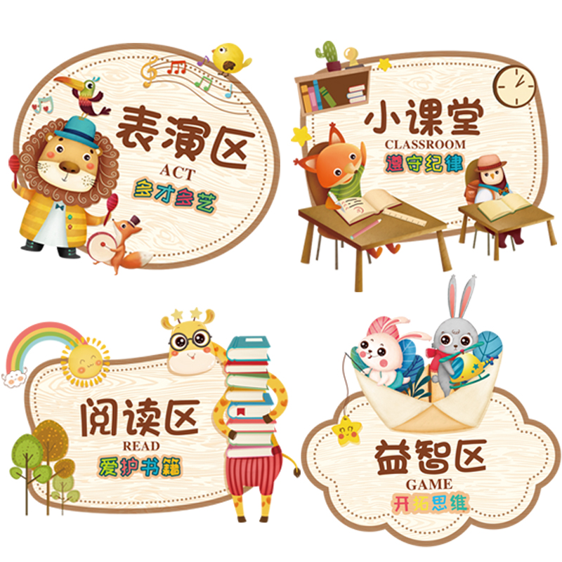 卡通幼儿园教室布置区域标志贴纸标识牌墙儿童墙贴