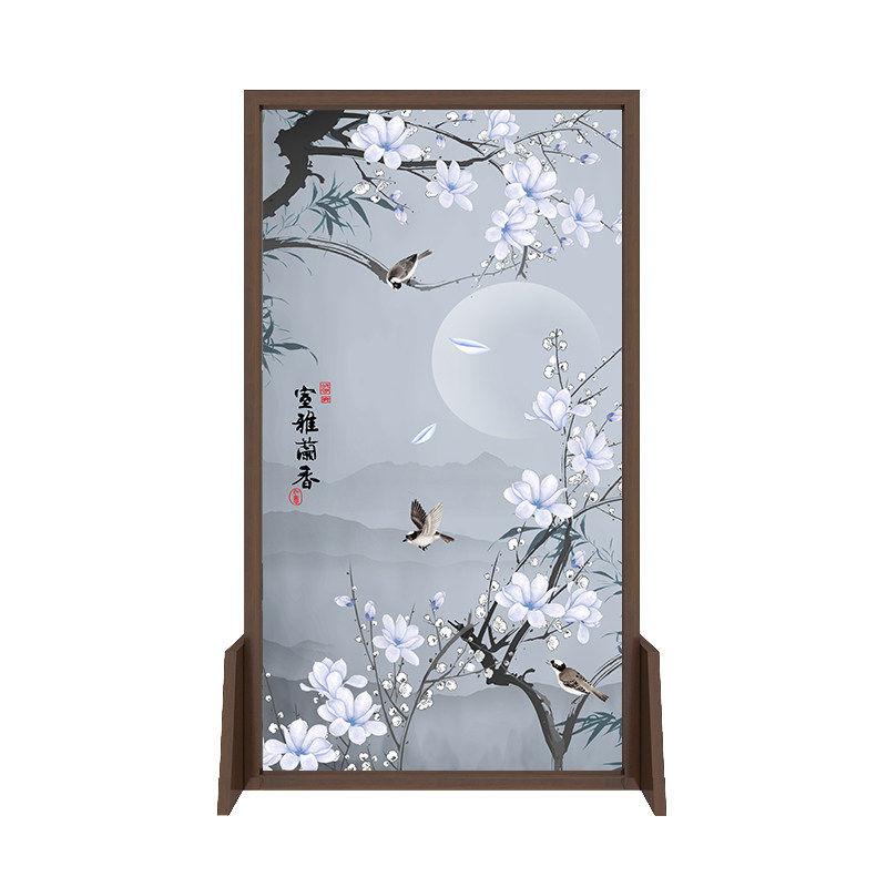 花鸟屏风实木环保玄关隔断办公书房山水半透座屏