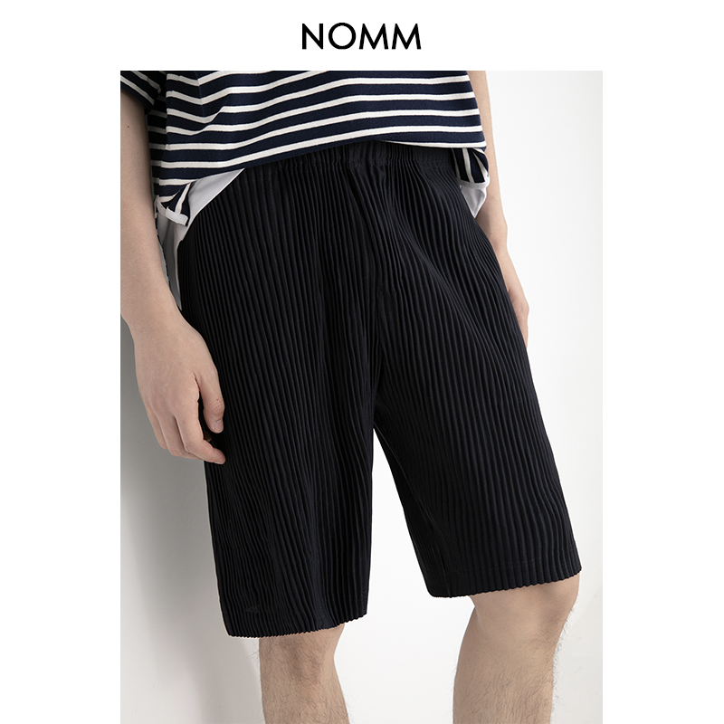 NOMM 日本定制宅一生褶皱五分裤夏季抽绳凉感宽松休闲短裤男JF133