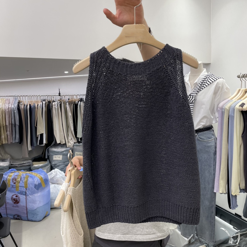韩国东大门2022春季新款简约纯色百搭圆领内搭外穿针织背心女上衣