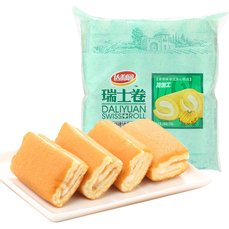 99减50元达利园糕点瑞士卷草莓味12枚装休闲零食早餐手撕面包小吃