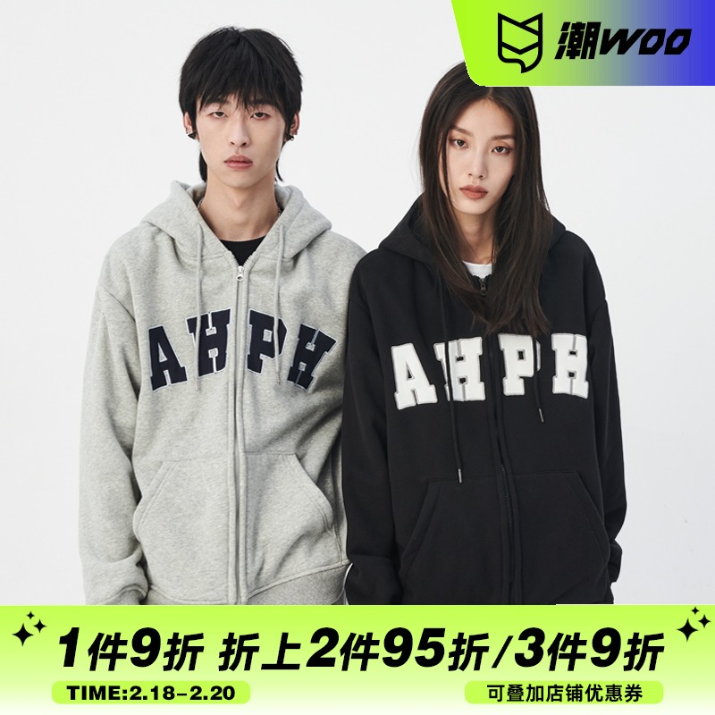 AHPH21AW国潮牌秋季情侣嘻哈拉链卫衣宽松休闲男女装重磅连帽外套