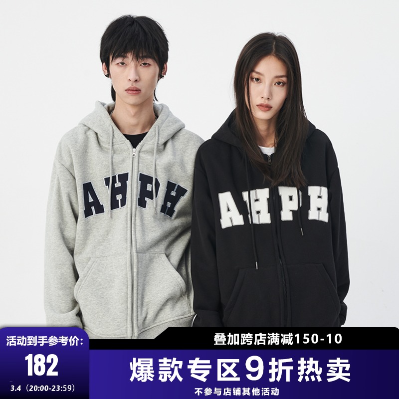 AHPH21AW国潮牌秋季情侣嘻哈拉链卫衣宽松休闲男女装重磅连帽外套