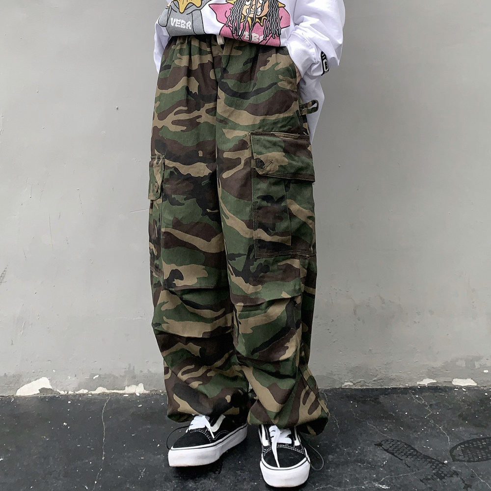 美式街头嘻哈迷彩裤女ins潮高街工装裤大码宽松休闲裤