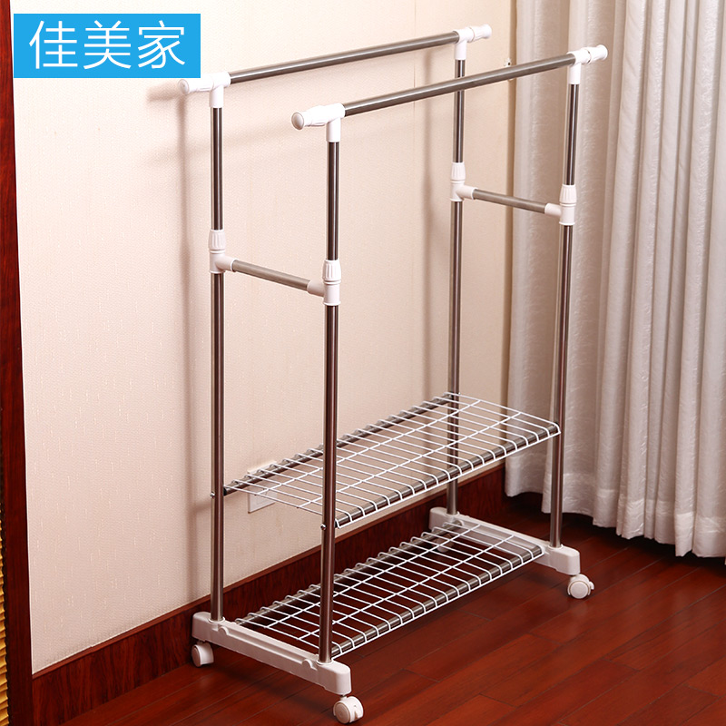 双杆晾衣架 落地式 室内双杆晾衣杆 不锈钢卧室客厅均可用
