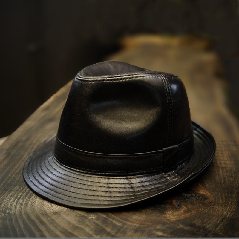 真皮皮爵士帽男绅士礼帽秋冬季保暖绵羊羊皮羊皮帽帽子