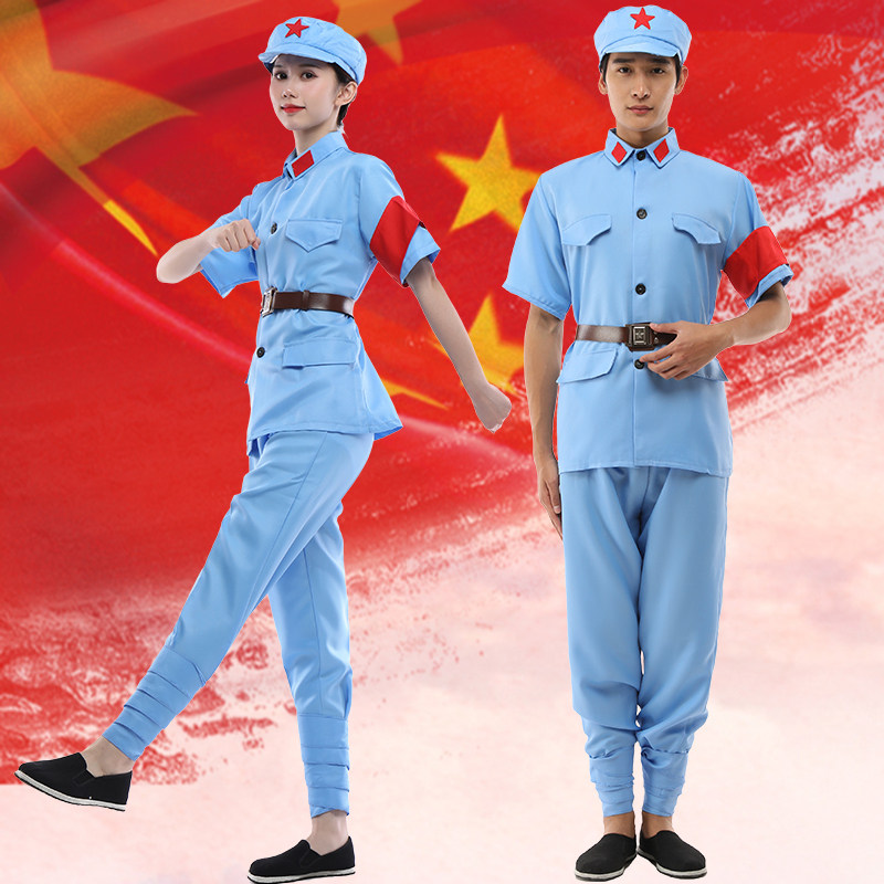 红军演出服装儿童成人红色革命长征八路军老军装成人表演短袖长裤
