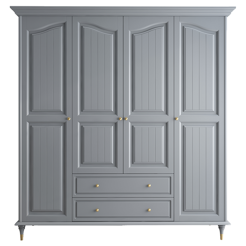 衣柜实木灰色可做四门三门两门卧室衣橱轻奢衣柜