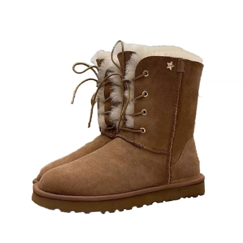 雪地宋妍霏同款系带2022冬羊皮毛一体靴加加厚时尚雪地靴