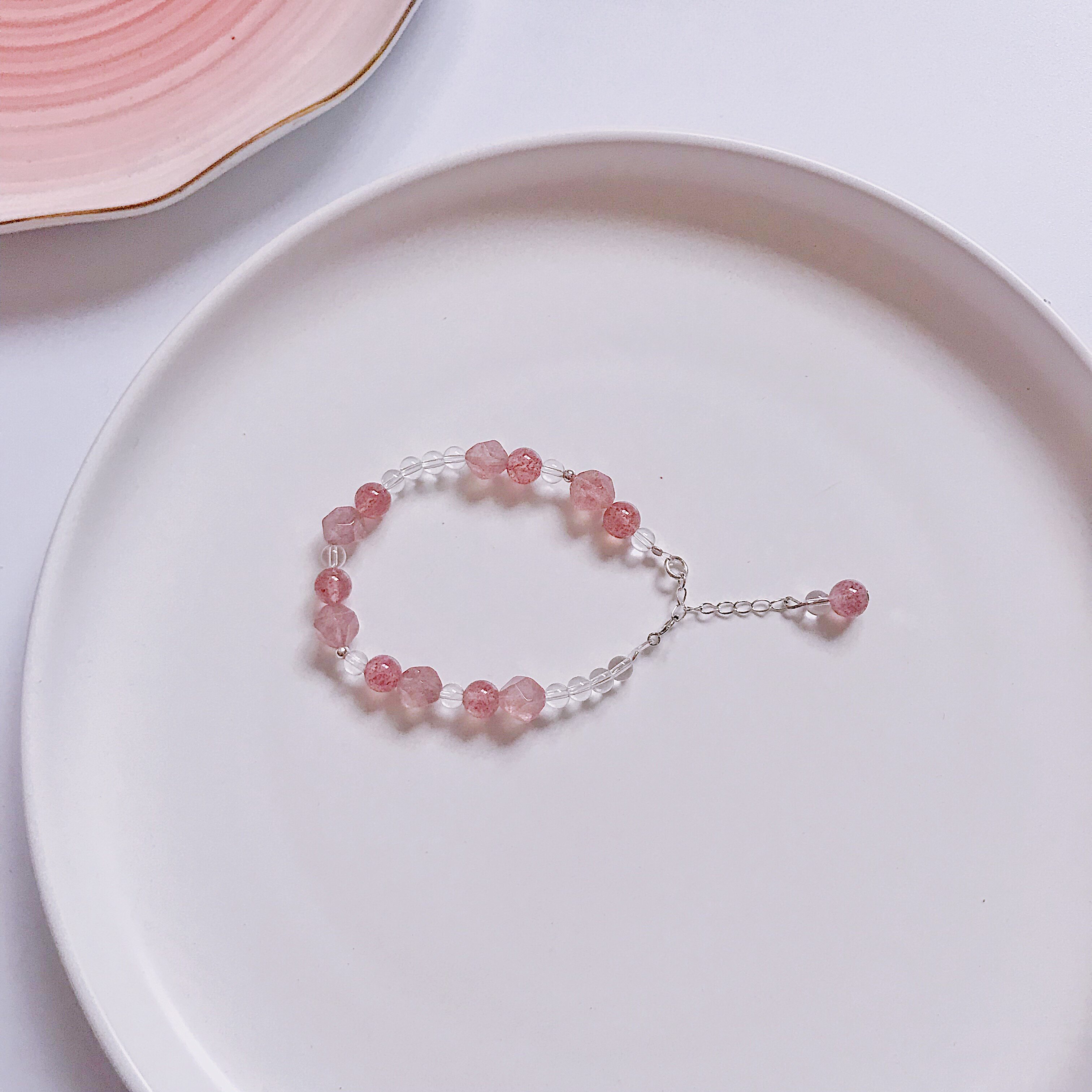 原创草莓ins闺蜜甜美森系手链设计纯银水晶手链